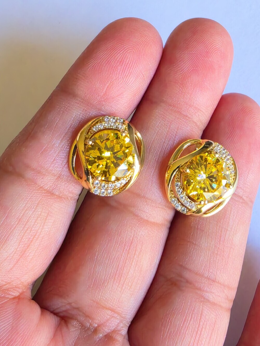 ✨ Gold Plated Yellow Crystal Statement Earrings CZ Accents Luxury Style - Picture 5 of 6